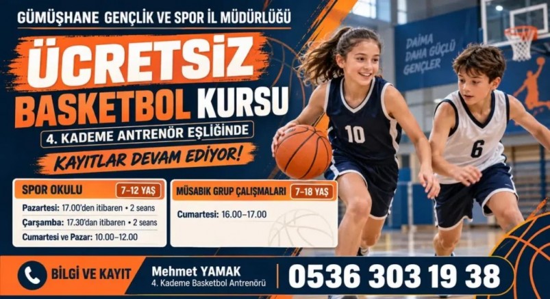 Gümüşhane Gençlik ve Spor İl Müdürlüğünden Ücretsiz Basketbol Kursu