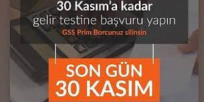 Gelir Testi İçin Son Gün 30 Kasım! 