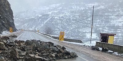 Gümüşhane’de heyelan karayolunu kapattı