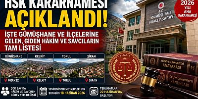 HSK Kararnamesi Açıklandı!  Gümüşhane ve İlçelerine Gelen, Giden Hakim ve Savcıların Tam Listesi