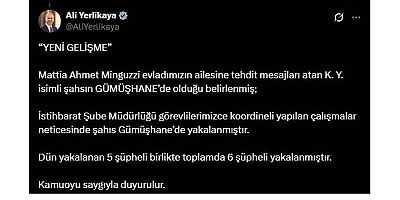 Mattia Ahmet Minguzzi’nin ailesine tehdit mesajları atan K. Y. Gümüşhane’de yakalandı