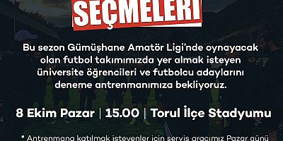 Torul Belediyespor, Futbolcu Seçmeleri Yapacak